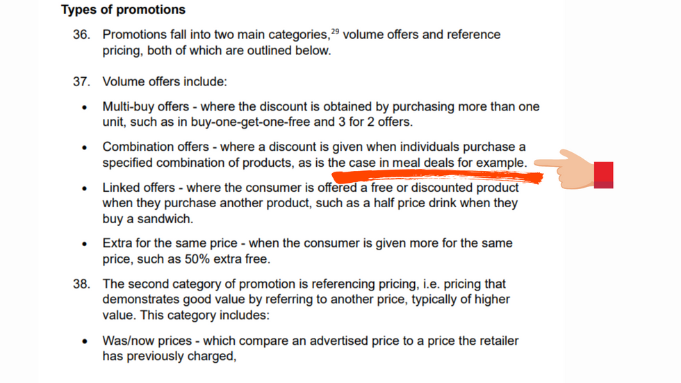 Meal deals are cited in the legislation