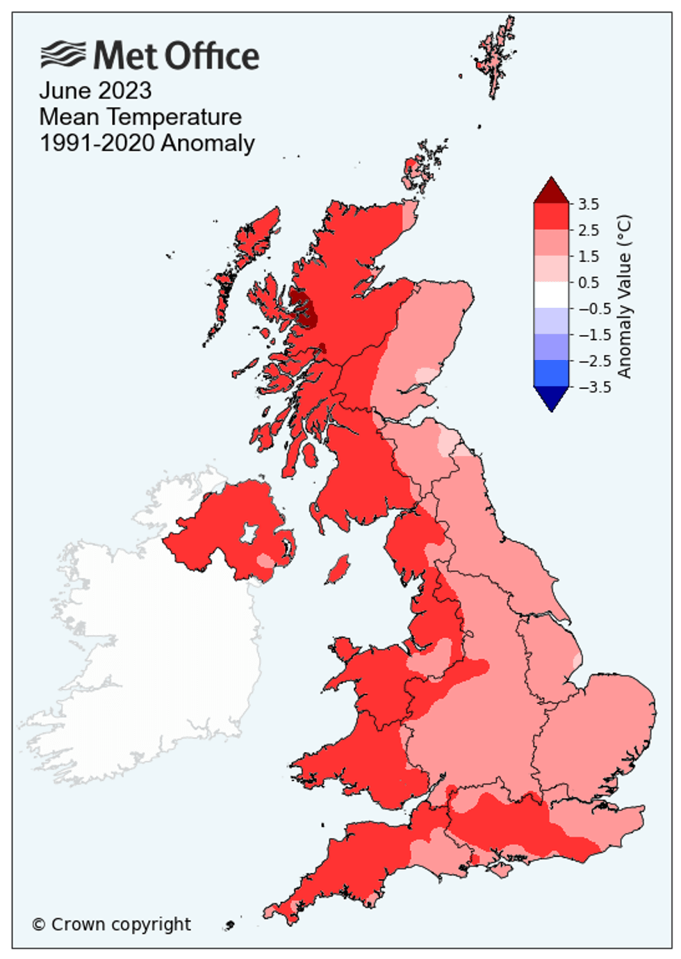 Mean temperatures across the United Kingdom for June