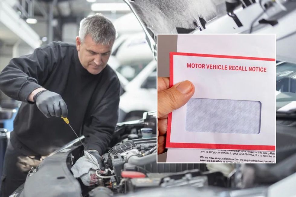 Mechanic repairing a car and a vehicle recall reminder letter