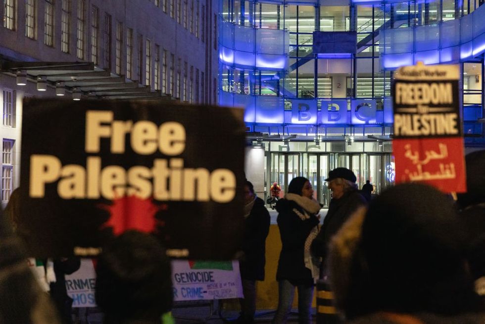 Media Workers for Palestine protest outside BBC Broadcasting House as part of a Stand With Gaza\u200b