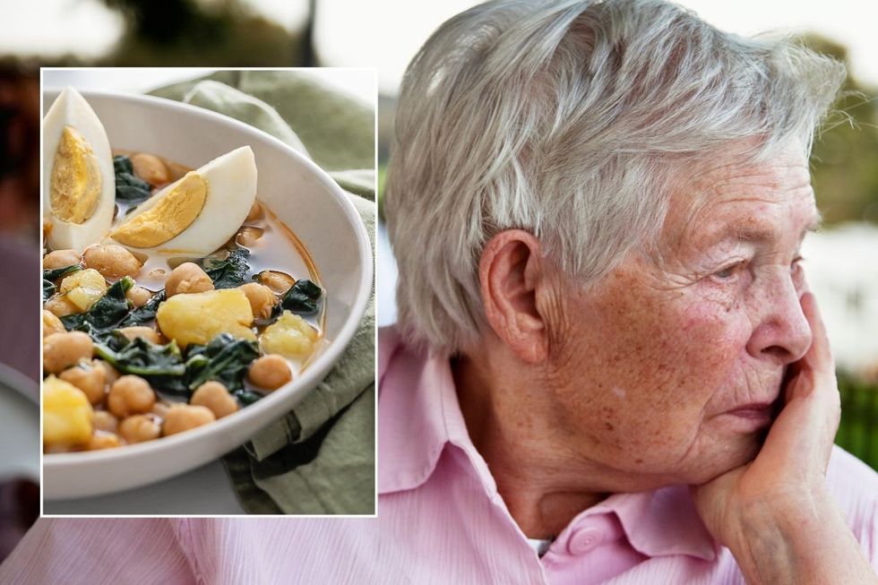 Mediterranean diet dish and woman looking into the distance