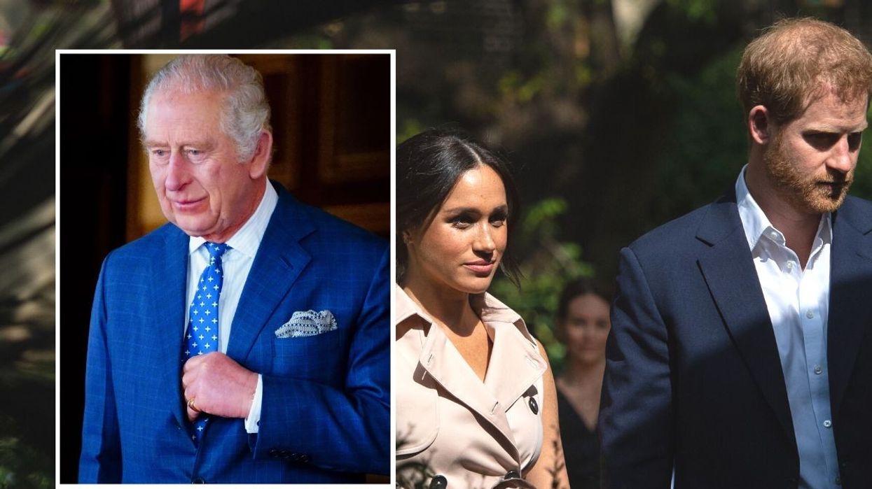 Meghan and Harry in public together. Inset of King Charles