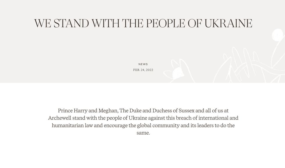 Meghan and Harry's message on their Archewell website