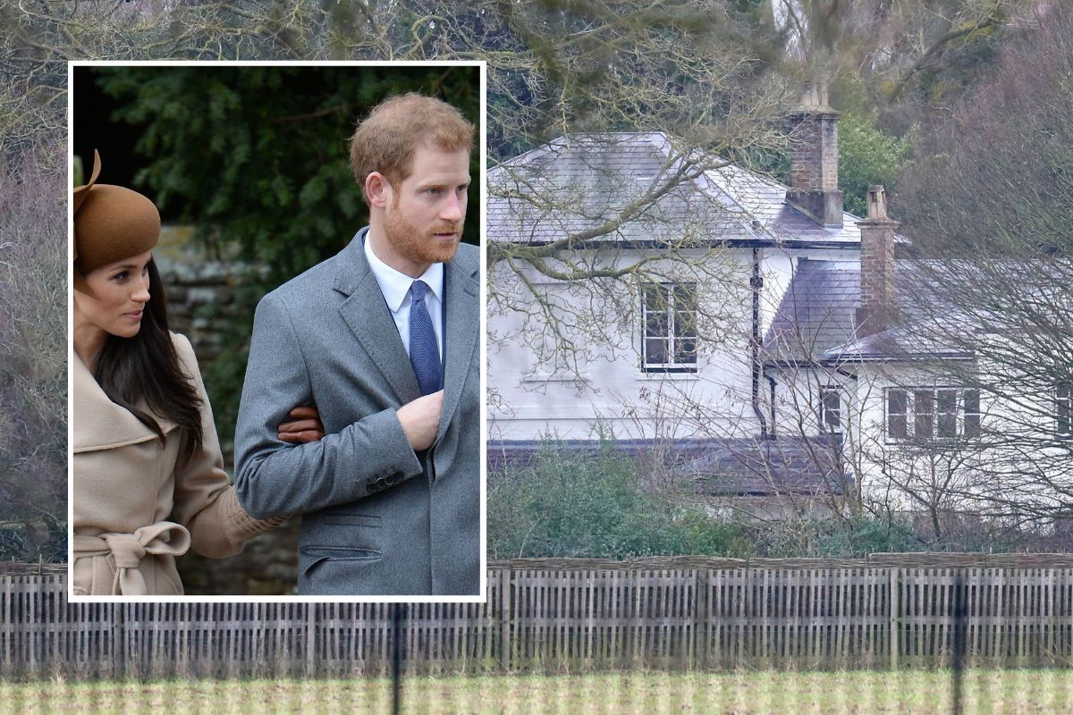 Meghan Markle and Prince Harry inset, with Frogmore Cottage