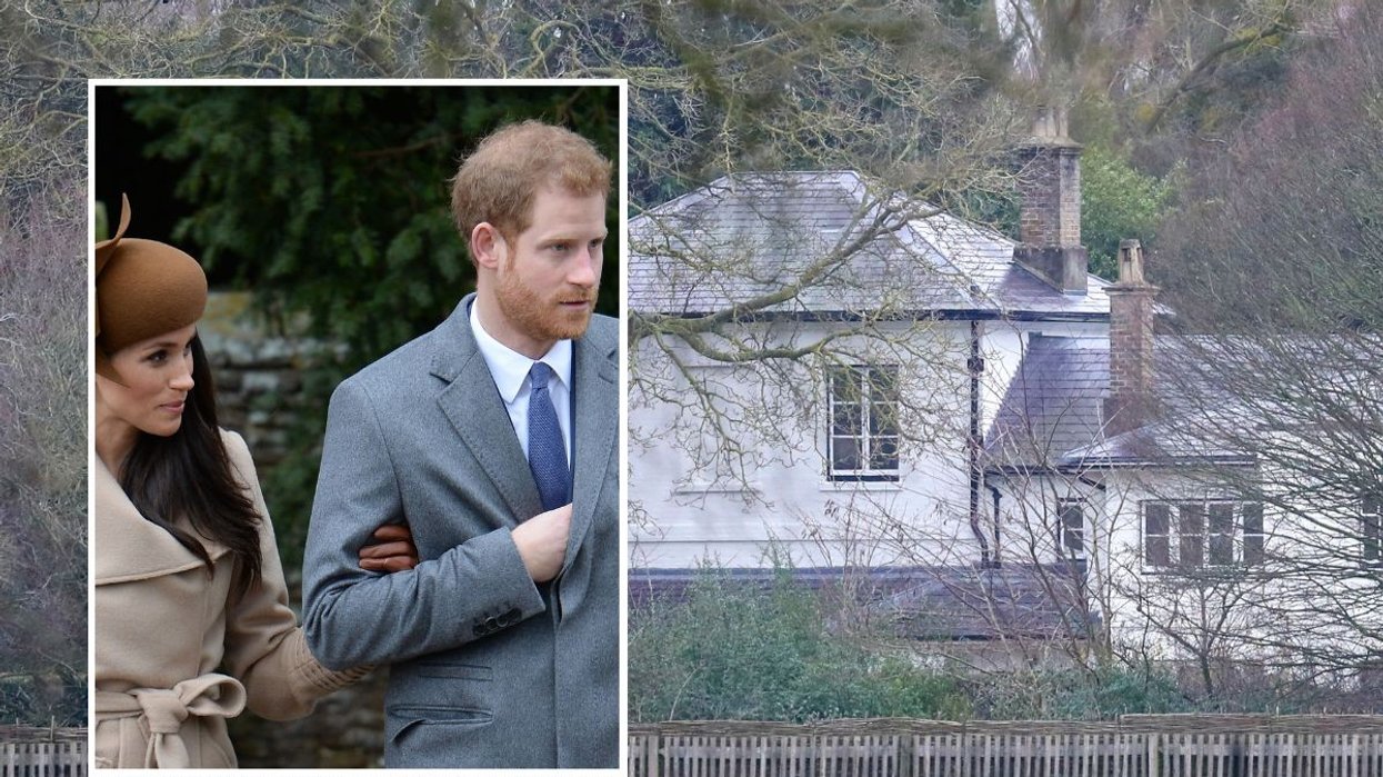 Meghan Markle and Prince Harry inset, with Frogmore Cottage