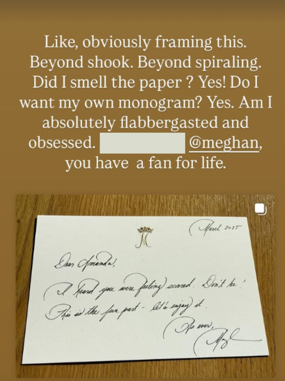 Meghan Markle's handwritten note