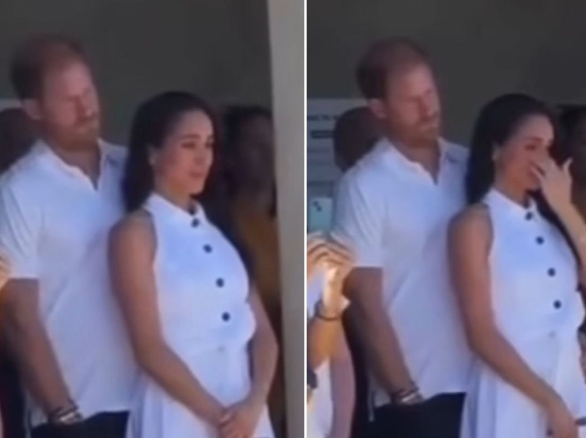 Meghan Markle wipes away a tear alongside Prince Harry