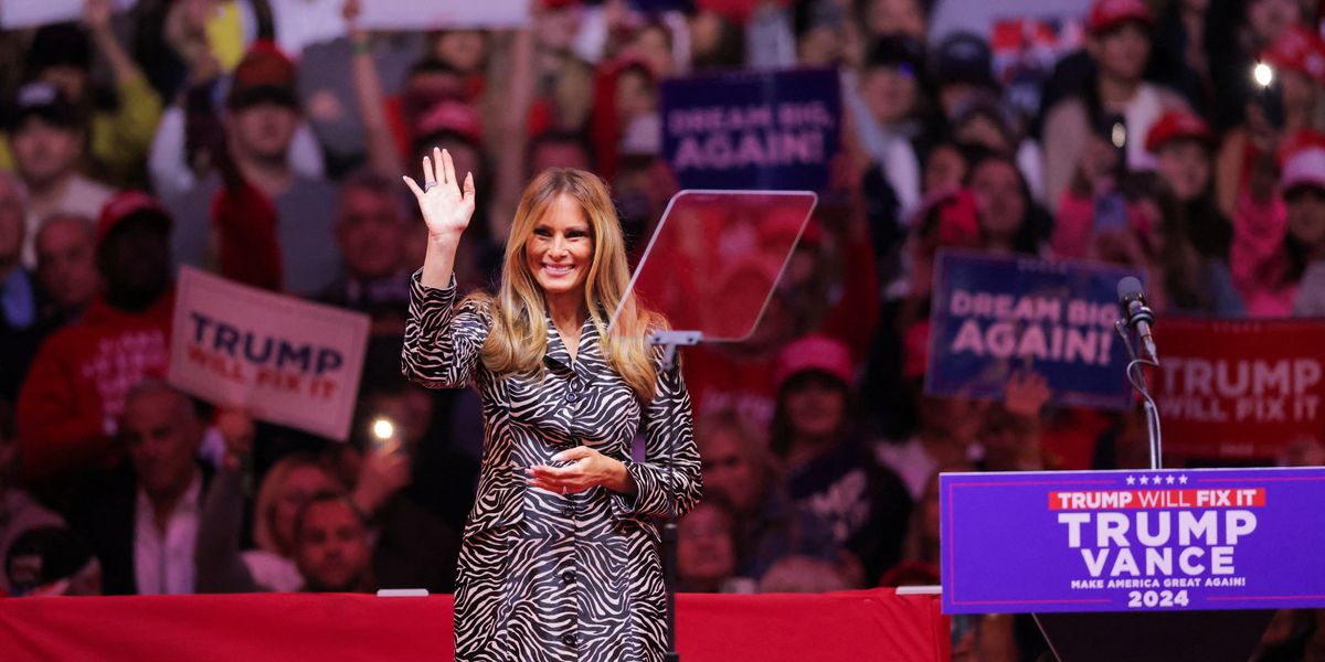 NextImg:Melania Trump makes shock appearance to support husband Donald for FIRST EVER time at rally