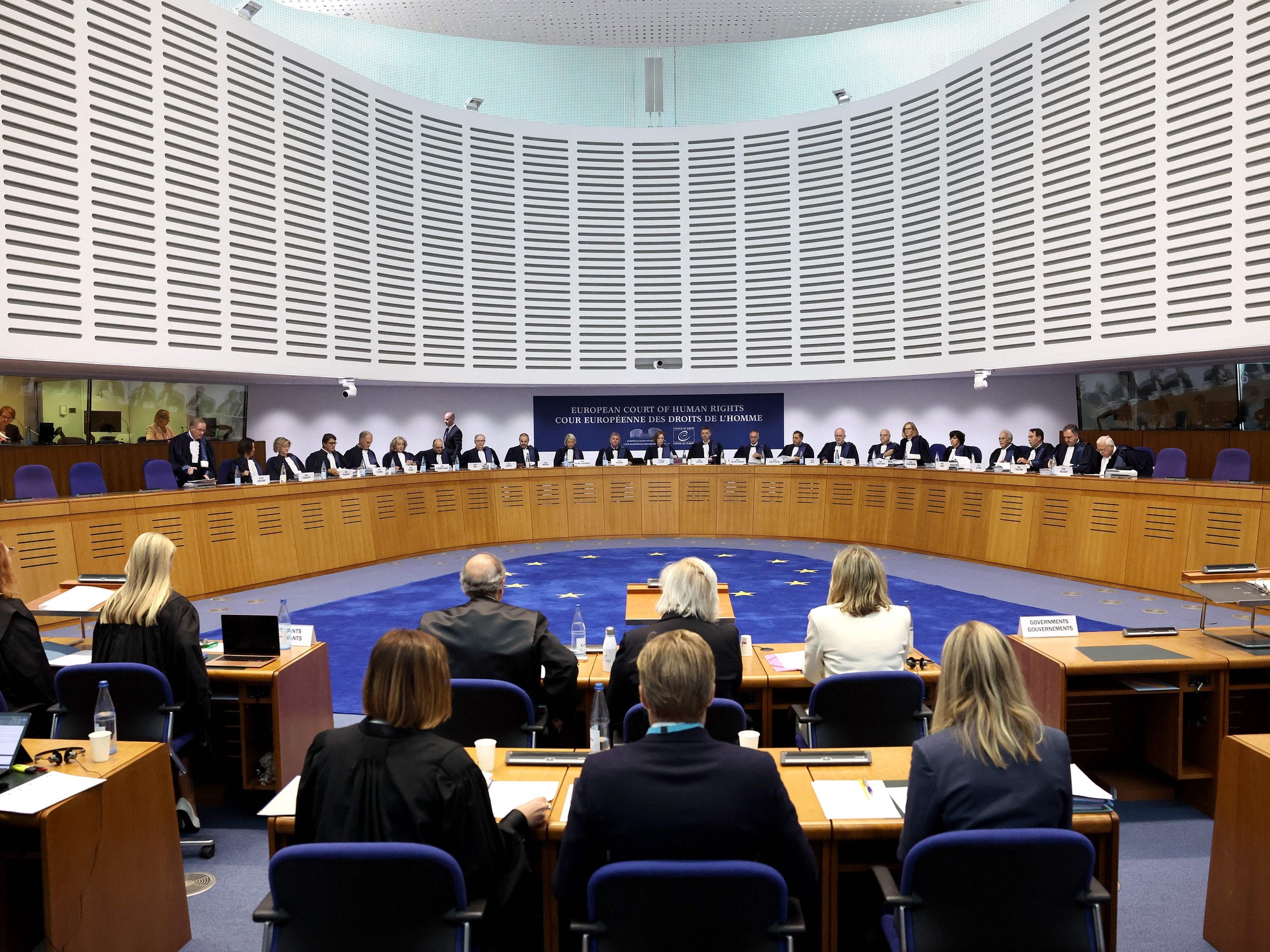 Members of the European Court of Human Rights (ECHR) open a hearing