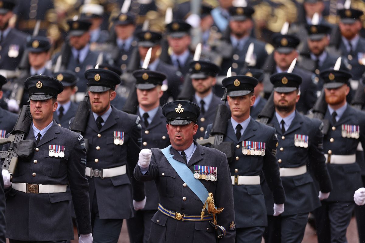 Members of the Royal Air Force marching during the coronation of King Charles III and Queen Camilla in central London
