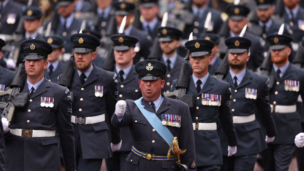 Members of the Royal Air Force marching during the coronation of King Charles III and Queen Camilla in central London