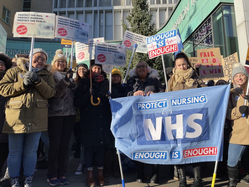 Members of the Royal College of Nursing (RCN) on the picket line outside outside Bristol Royal Infirmary (BRI) in Bristol,as nurses in England, Wales and Northern Ireland take industrial action over pay. Picture date: Thursday December 15, 2022.