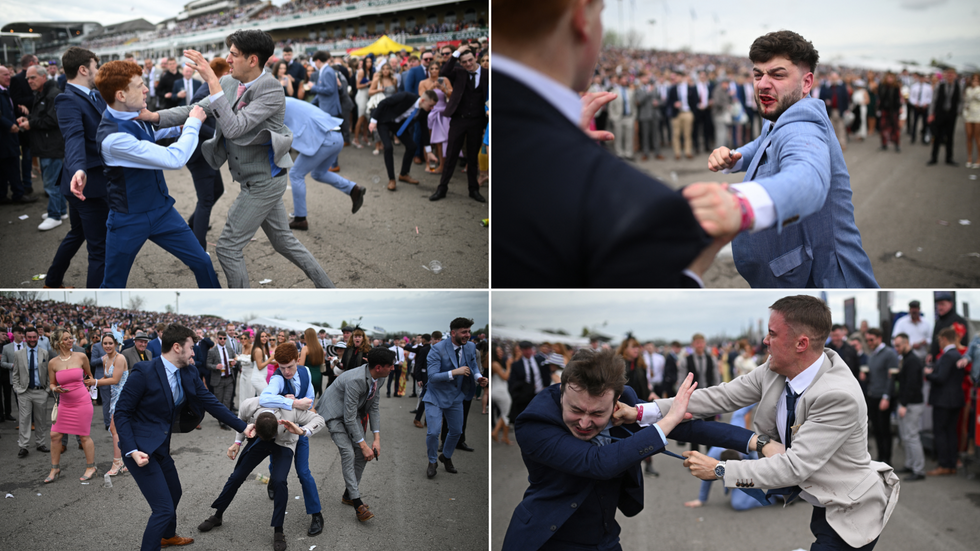 Men fighting on Ladies Day at Aintree