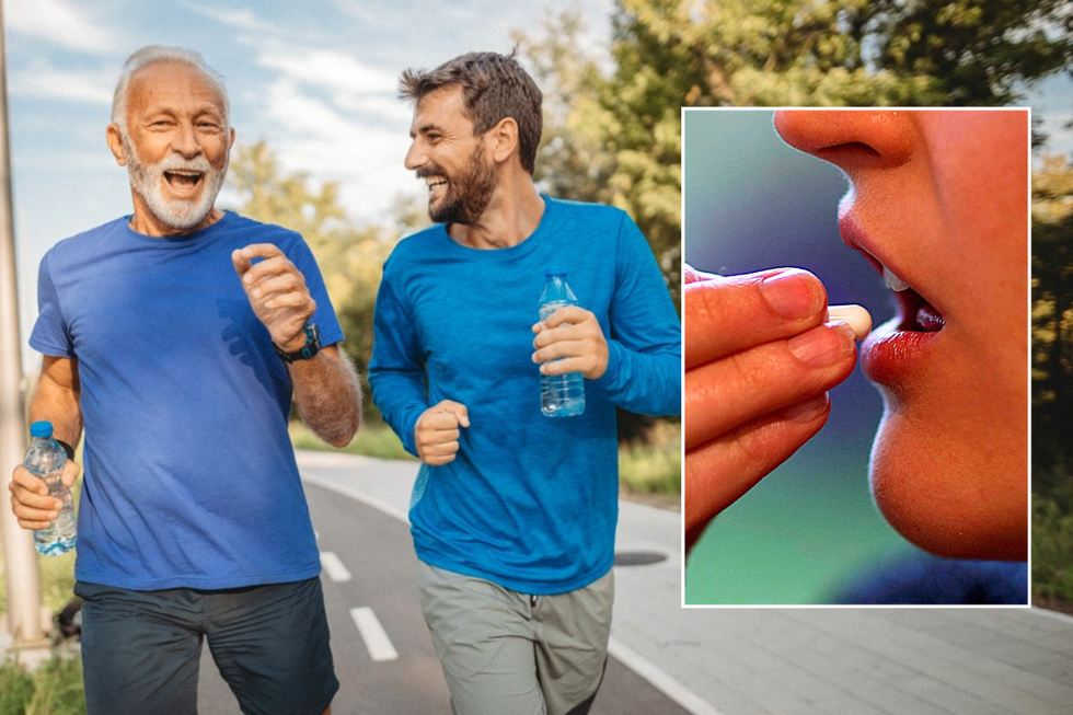 Men walking / person taking supplement