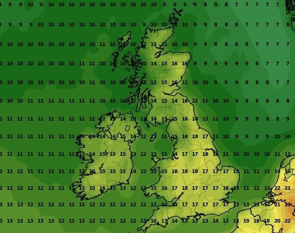 Mercury will cool slightly on Bank Holiday Monday, with temperatures hovering around 18C in the south of England.