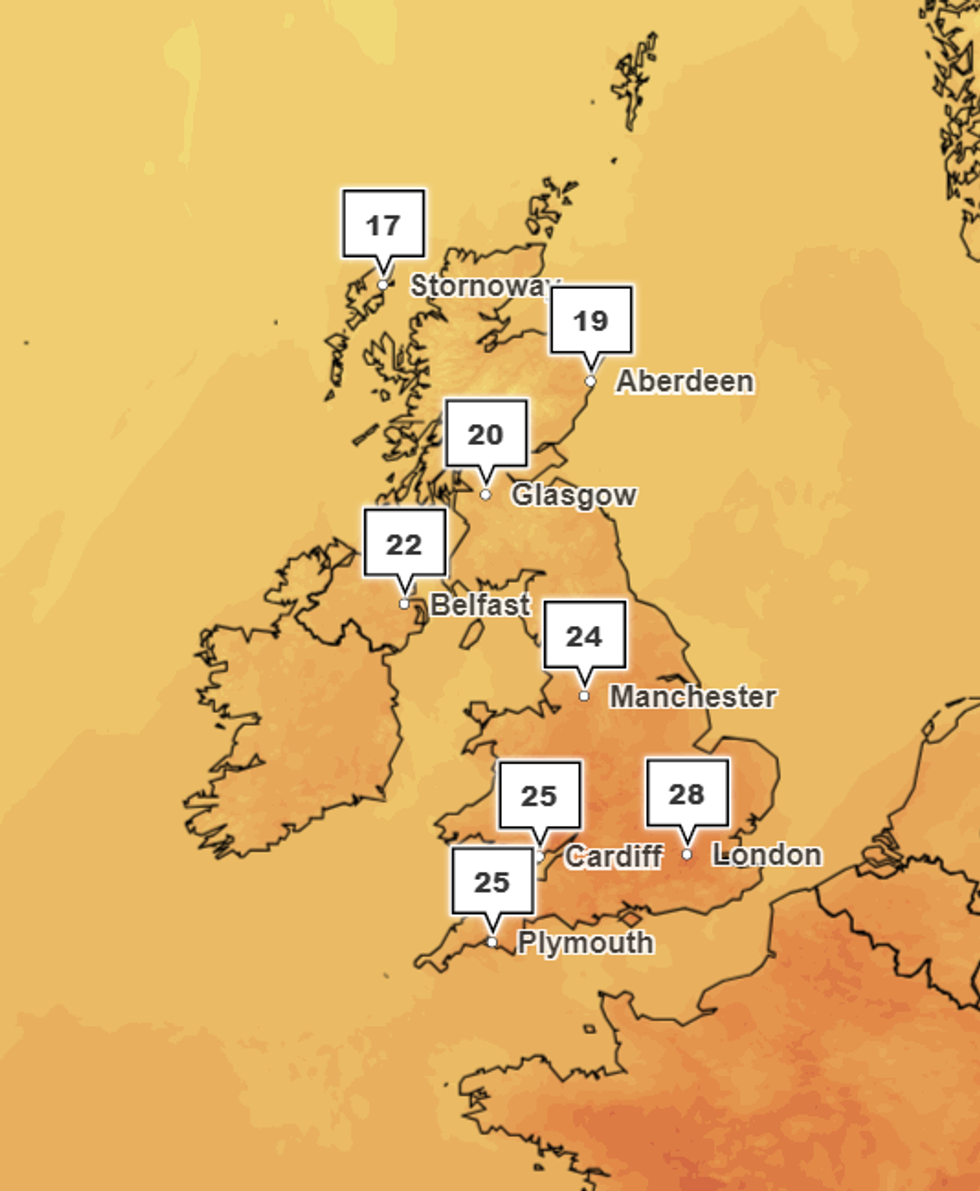 Mercury will hit 28C in London later today