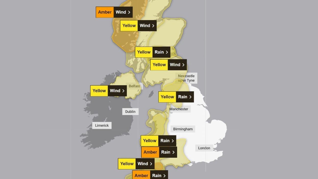 Met Office alerts are in force across the country, including multiple amber alerts across the UK's west coast
