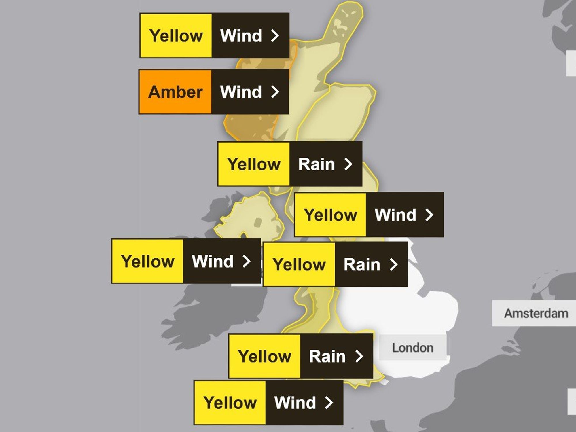 Met Office alerts are in force across the country - November 2025