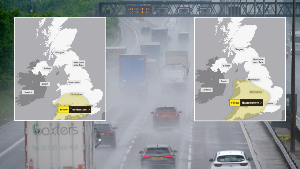 Met Office issues BACK-TO-BACK thunderstorm warnings as heavy rain to lash Britain for full 24hrs