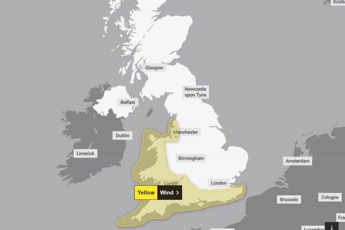 Met Office issues wind warning stretching from Merseyside to Kent