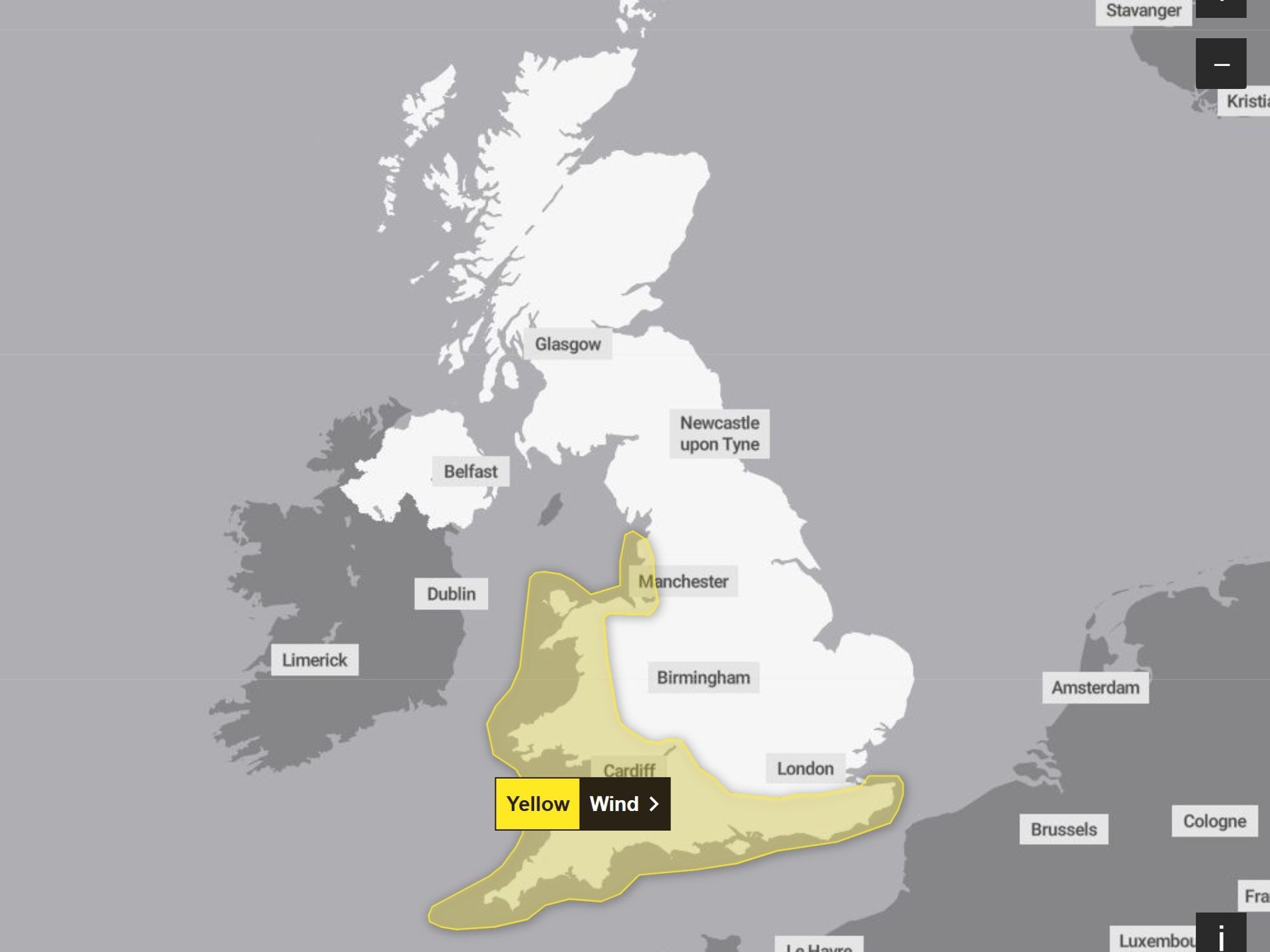 Met Office issues wind warning stretching from Merseyside to Kent