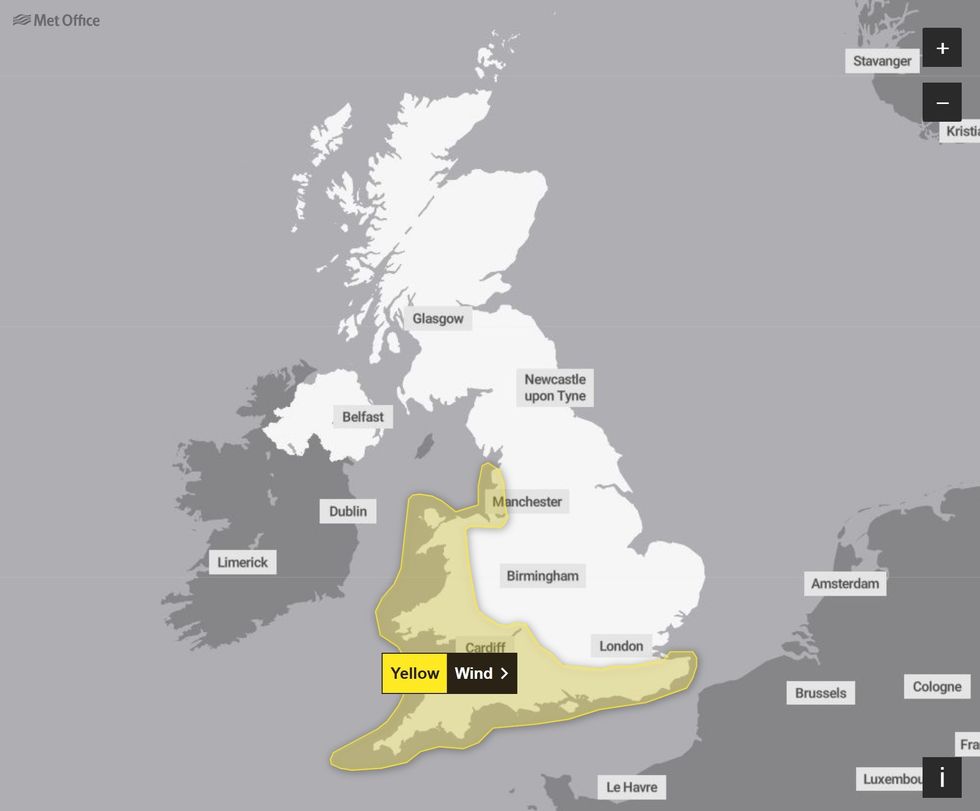 Met Office issues wind warning stretching from Merseyside to Kent