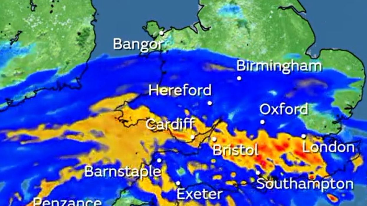 Met Office map showing rain warning