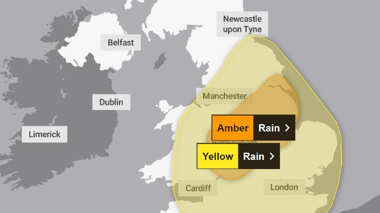 Met Office map shows amber rain alert