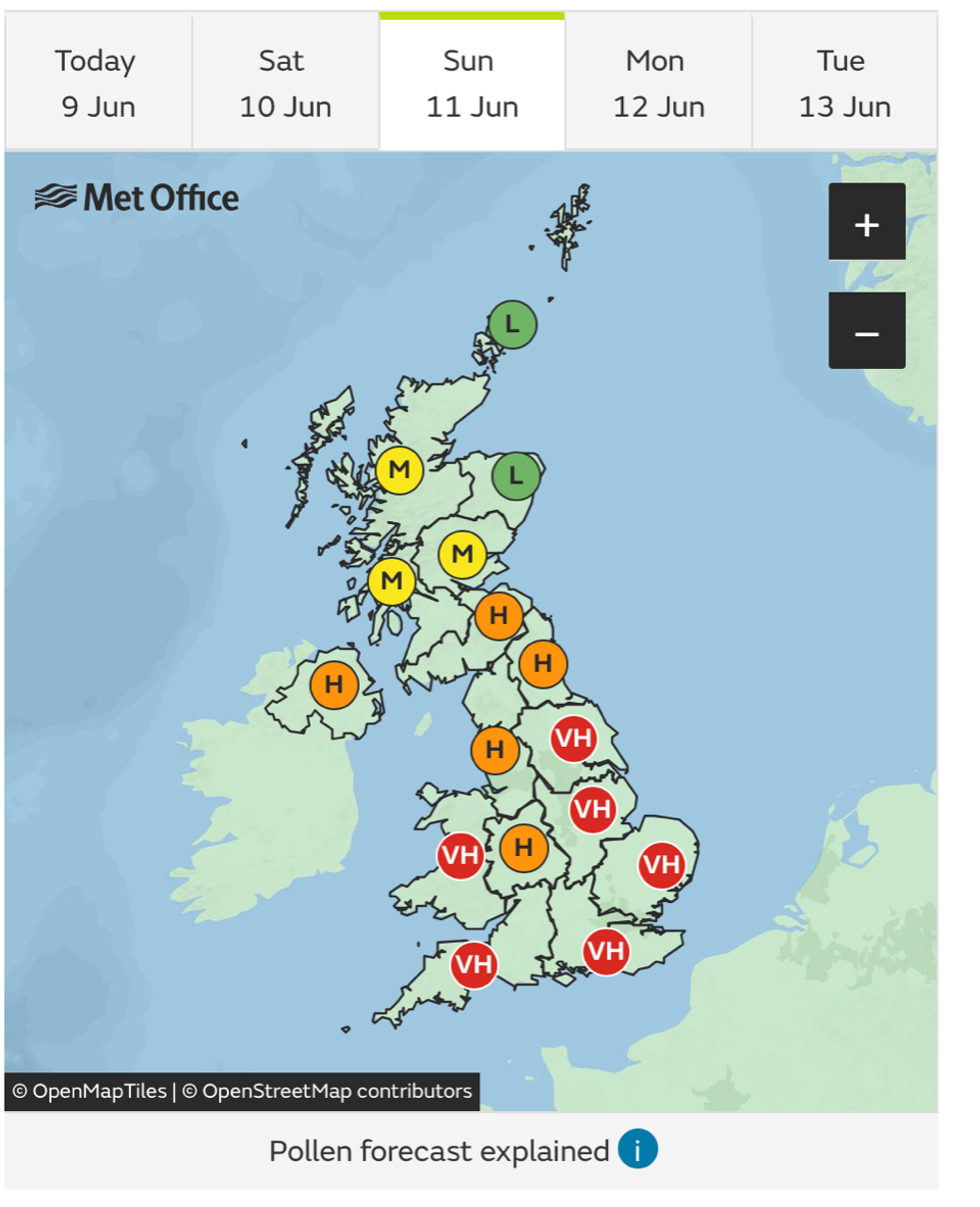 Met Office pollen counts graph