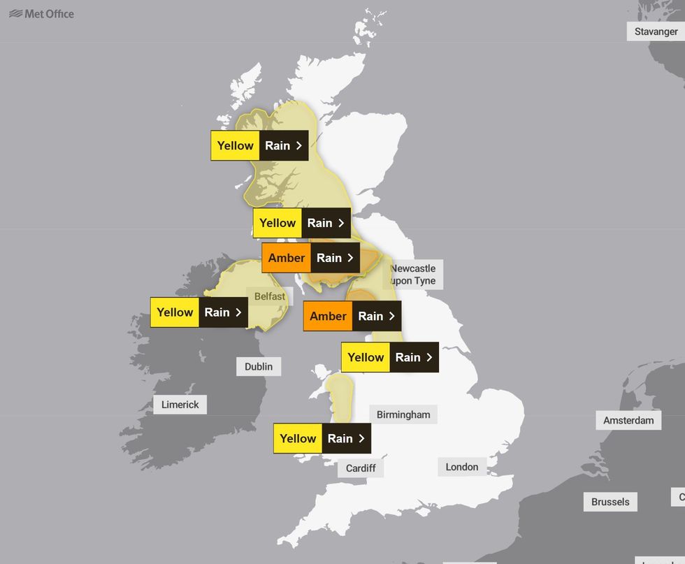 Met Office rain warnings will come into force across Britain in just hours
