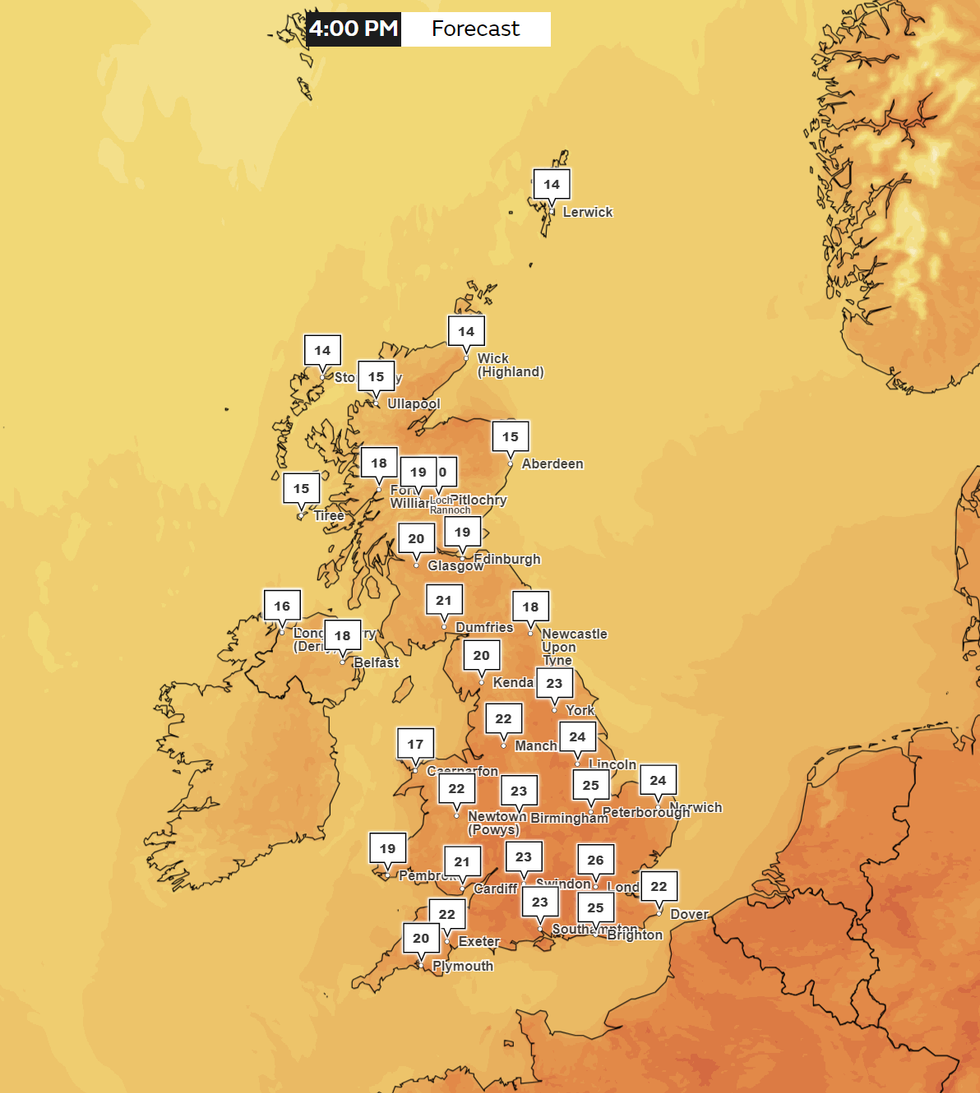 Met Office's weather forecast for Tuesday