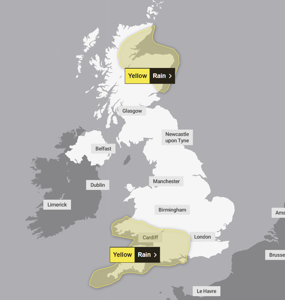 Met Office's weather warnings for Tuesday