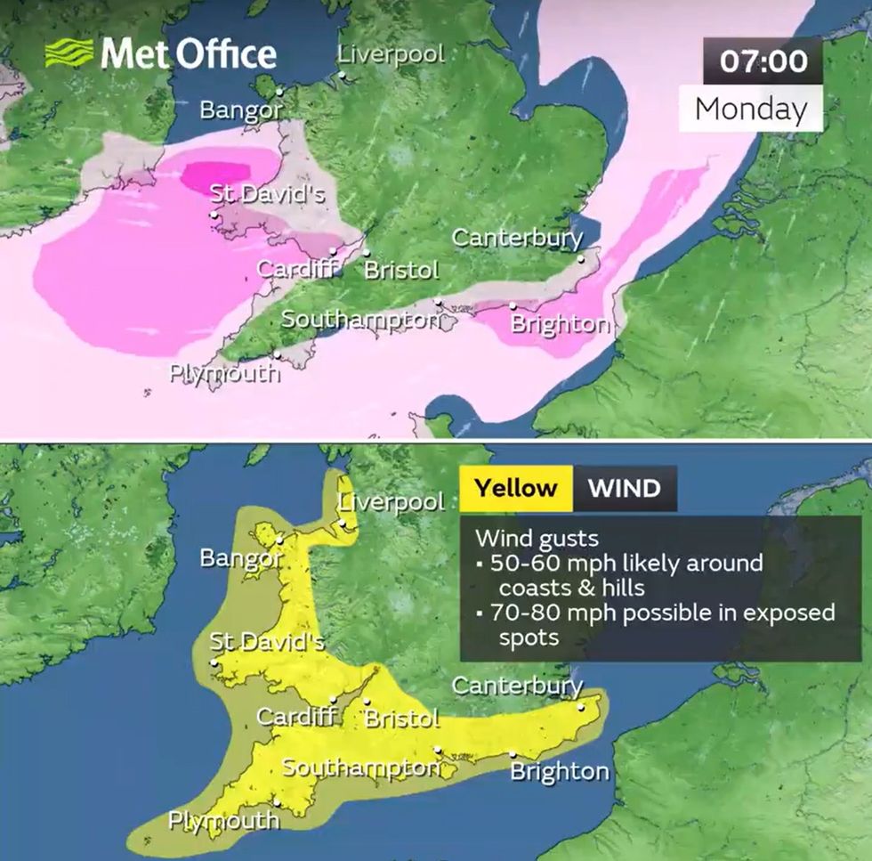 Met Office shows wind gusts of up to 80mph