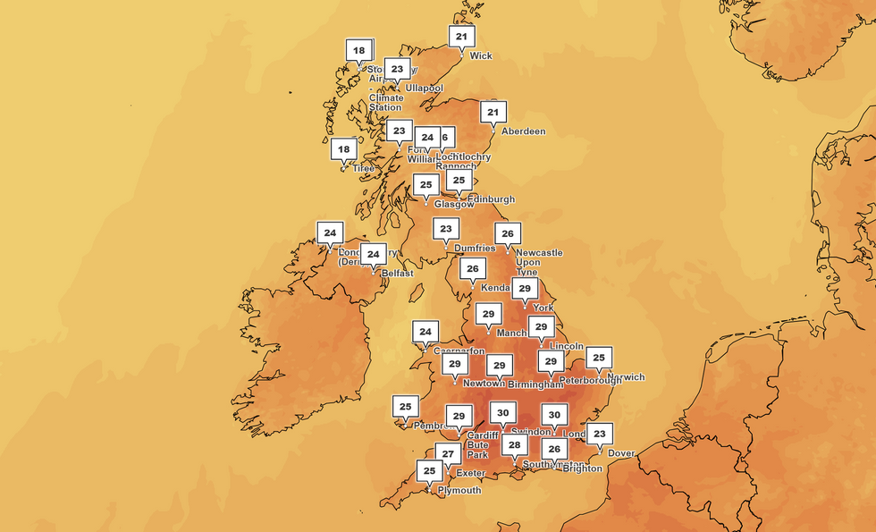 Met Office temperature map