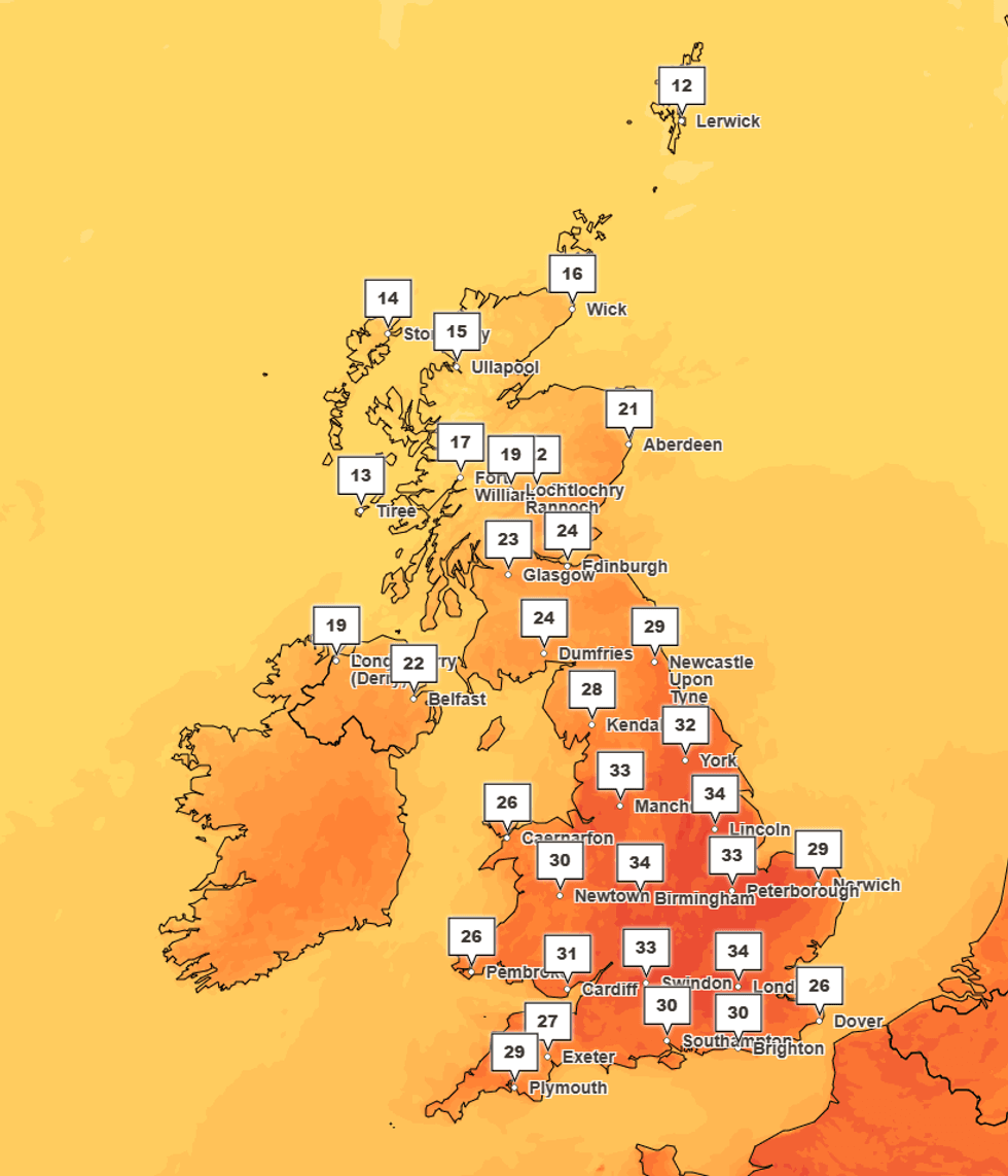 Met Office temperature map