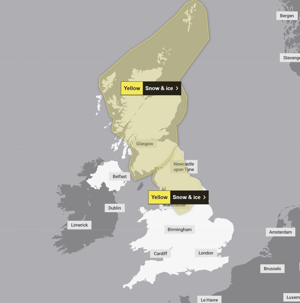 Met Office warning covering Scotland and Nothern England