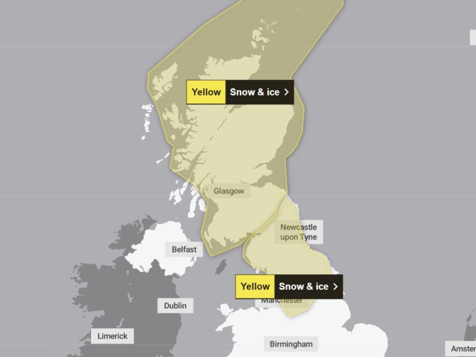 Met Office warning covering Scotland and Nothern England
