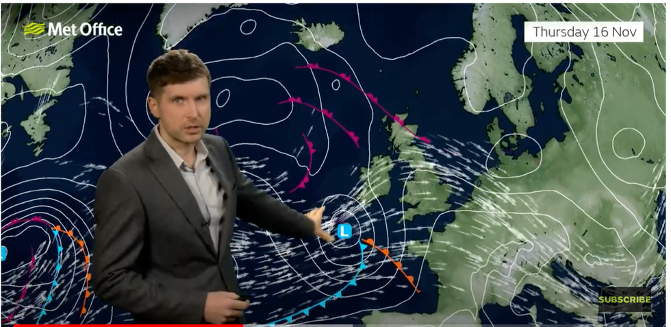Met Office weather forecaster on the low pressure