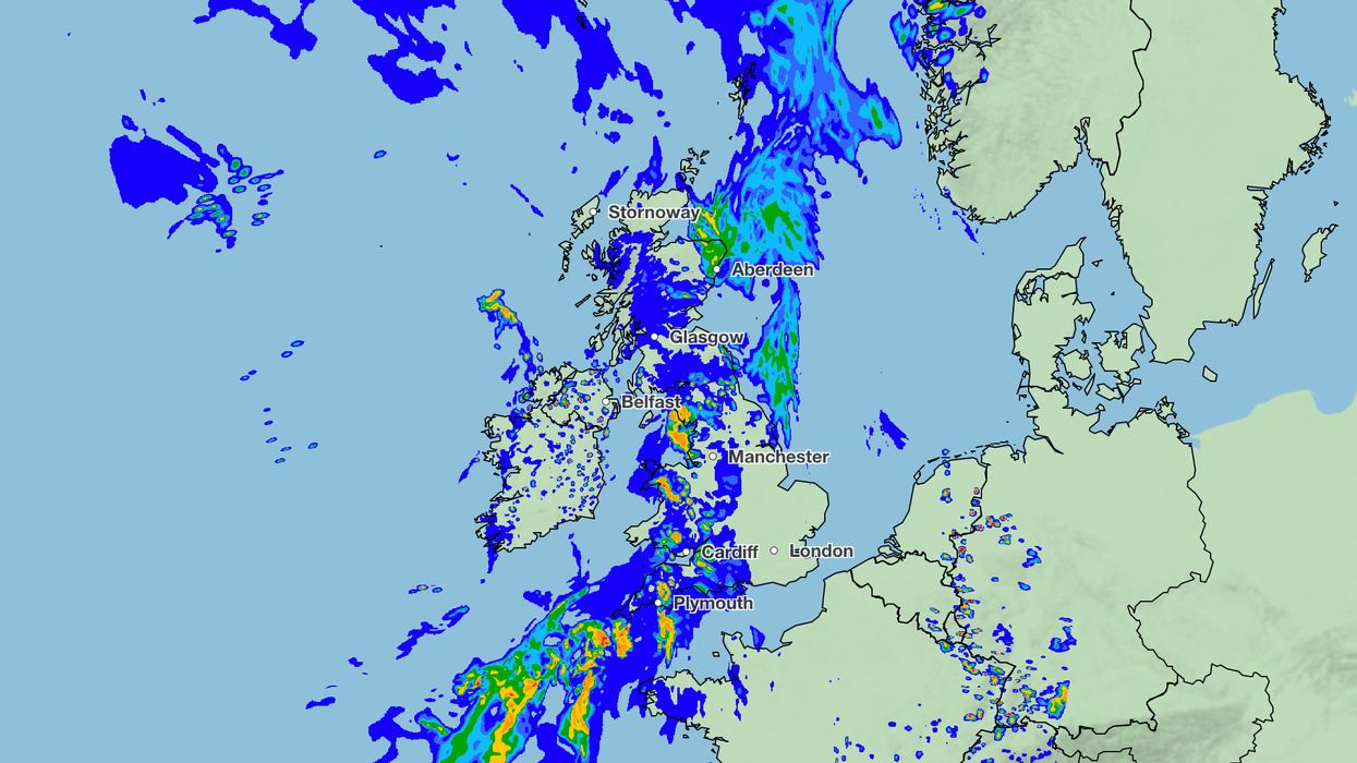 Met Office weather map of heavy rain
