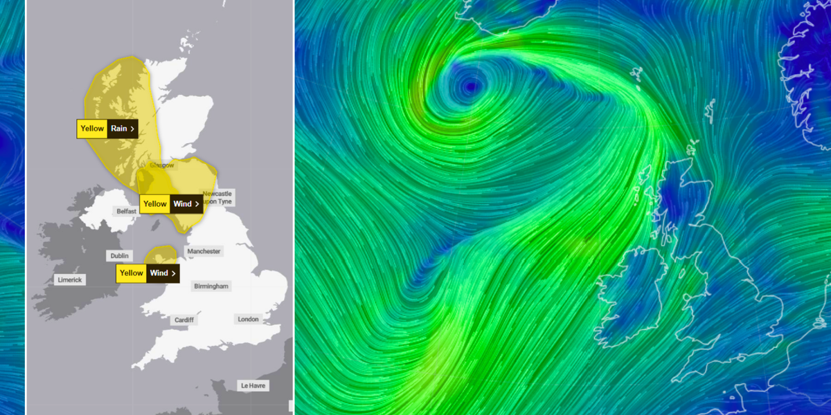 NextImg:UK weather warnings: Hurricane Ernesto's tail strikes as Met Office issues alert over 60mph winds and floods