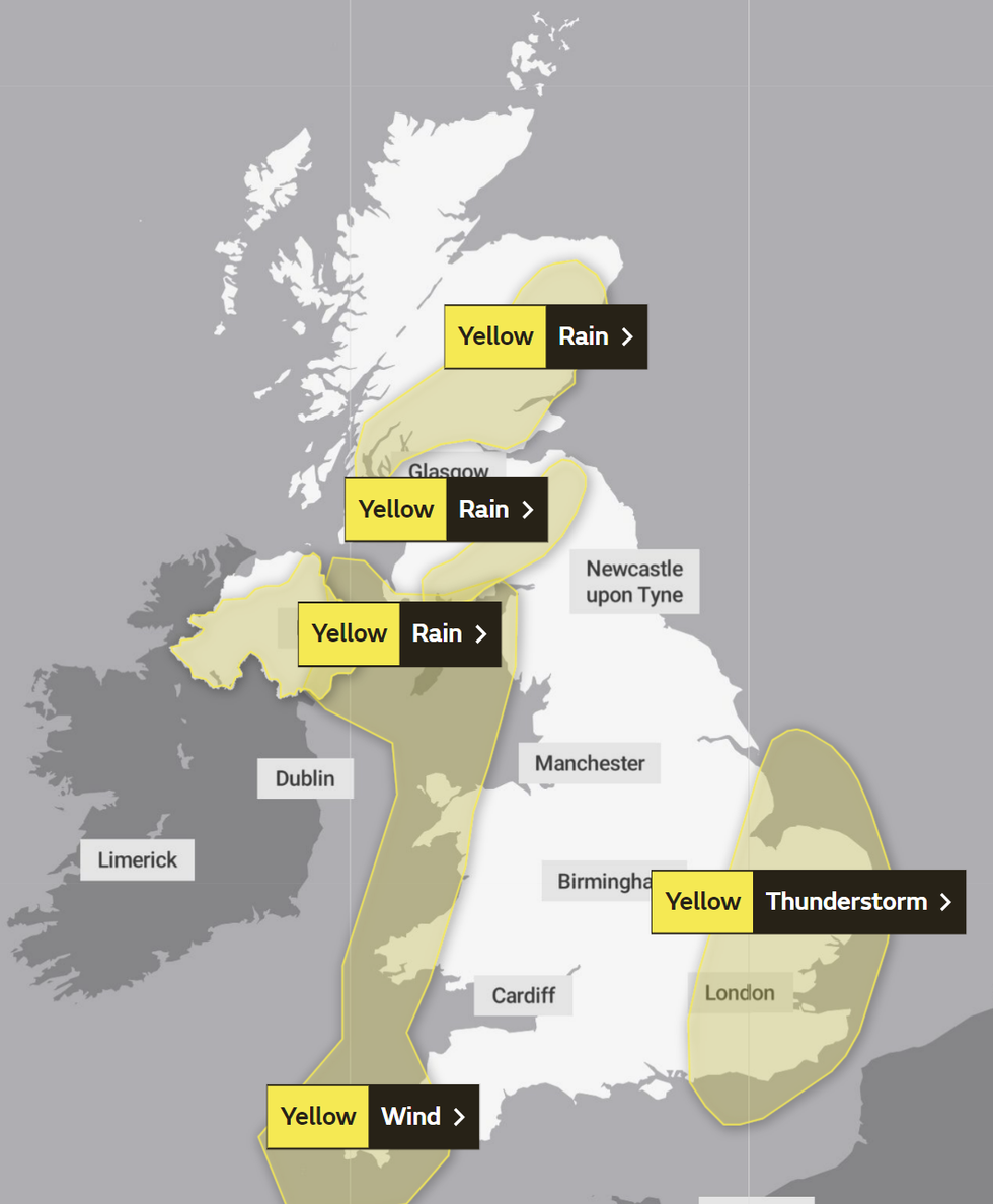 Met Office weather warnings in place on Saturday