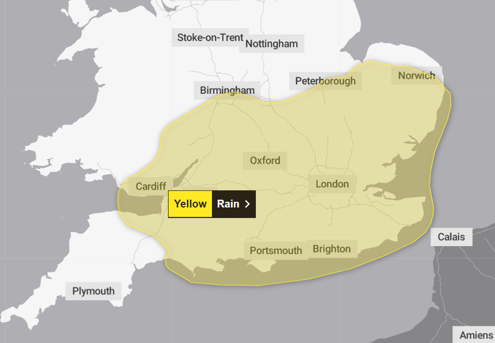 Met Office yellow alert map