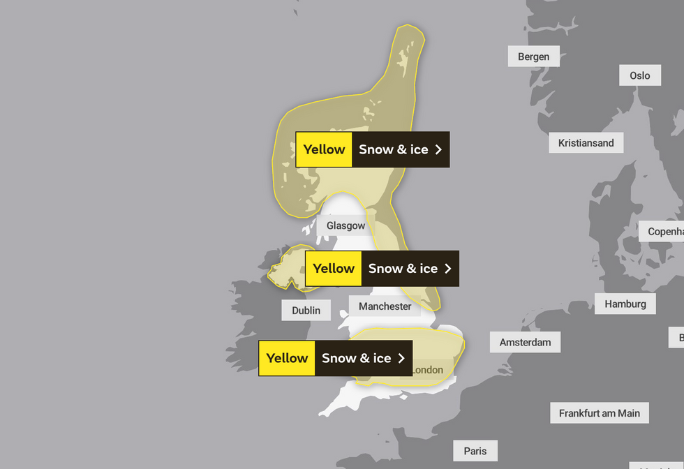 Met Office yellow multiple weather warnings