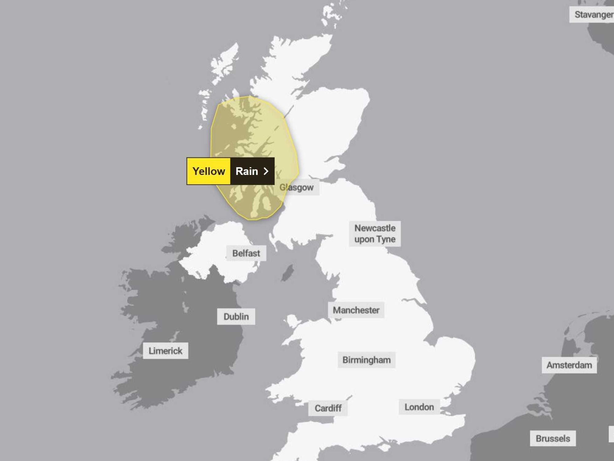 Met Office yellow warning for western Scotland