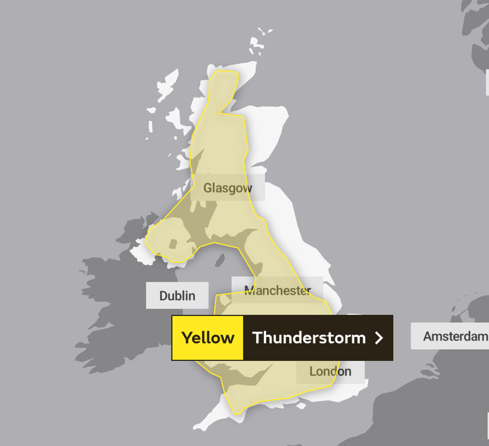 Met Office yellow weather warning chart