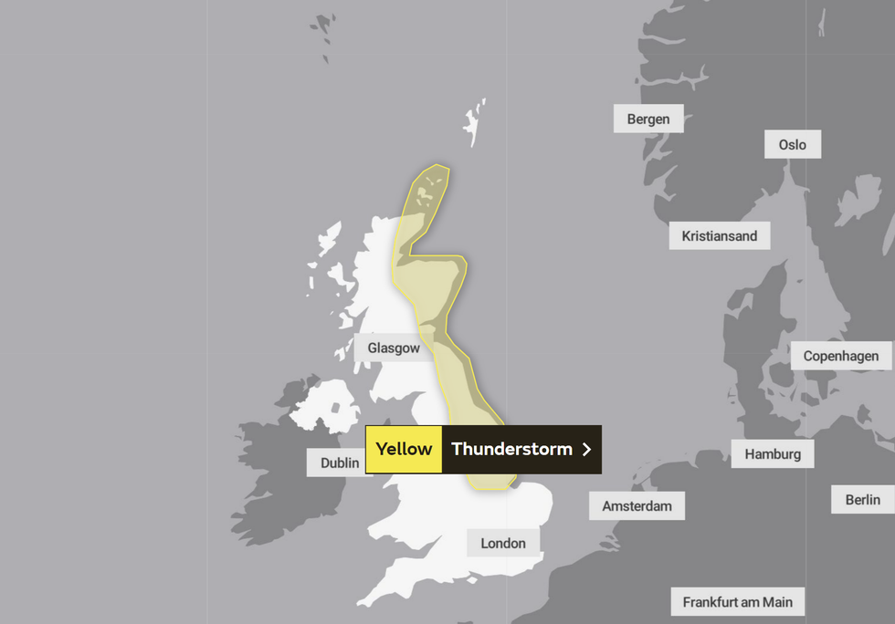 Met Office yellow weather warning for Sunday