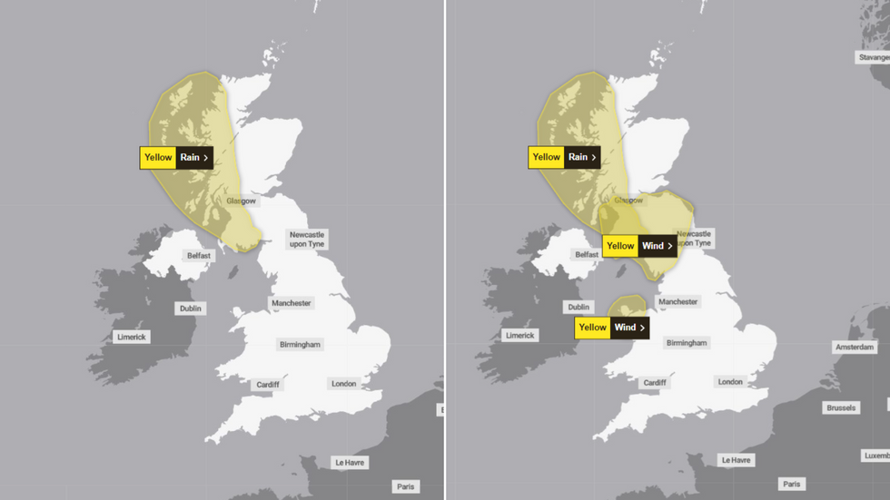 Met Office yellow weather warnings