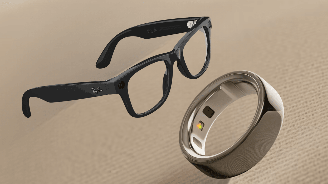 Meta Ray-Ban glasses (gen 1) next to the Oura Ring 4