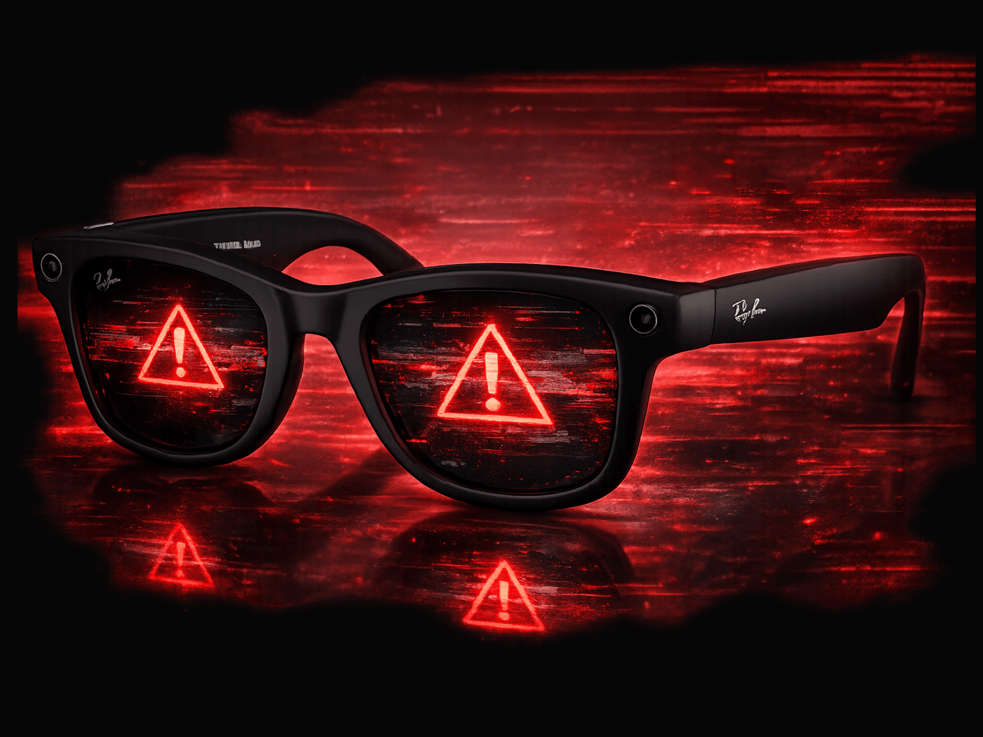 Meta Ray-Ban glasses with red warning symbols