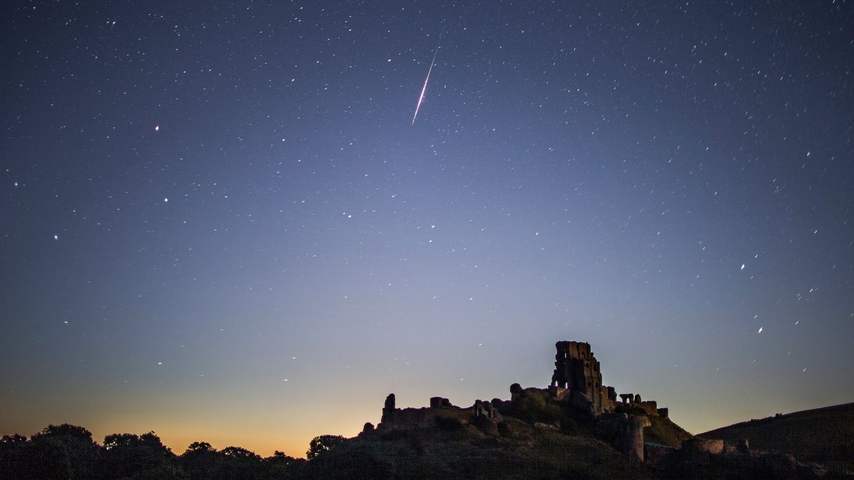 Meteor shower over Corfe Castle, Dorset